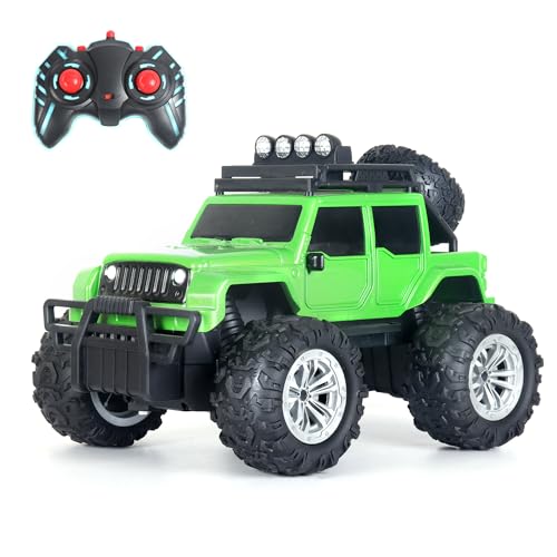 Image of Popsugar Off Roader Rechargeable Remote Control Monster Truck with 4 Headlight Modes | Lithium Battery | C-Type Charging | Remote Control Car for Kids | Made in India, Green with Black