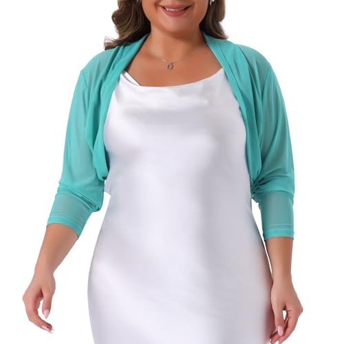 Image of Agnes Orinda Plus Size Mesh Crop Cardigans for Women Long Sleeve Open Front See Through Sheer Bolero Shrug Top