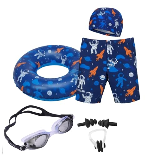 Image of Kids 6-in-1 Water Activity Kit with Trunks, Silicone Cap, Anti-Fog Goggles, Swim Tube, Nose Clip & Earplugs -Swim Set for Boys Pool, Beach