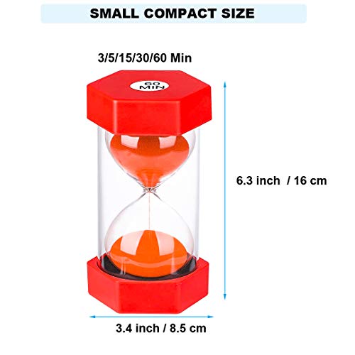 Hourglass Sand Timer 5 Minute: Plastic Sand Clock 5 Minutes, Large Red Sand Watch 5 Min, Colorful Hour Glass Sandglass Timer For Kids, Games, Classroom, Kitchen, Decoration #TOP5