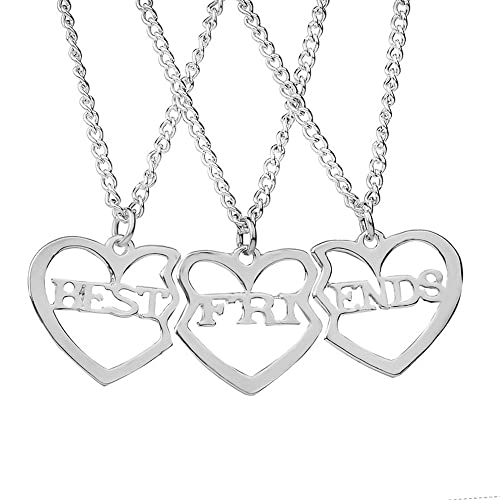 Elegant Rose, set di 3 ciondoli "Best Friends", in argento, con collana e ciondolo a forma di cuore, accessori dell'amicizia e Argento, cod. hf0512