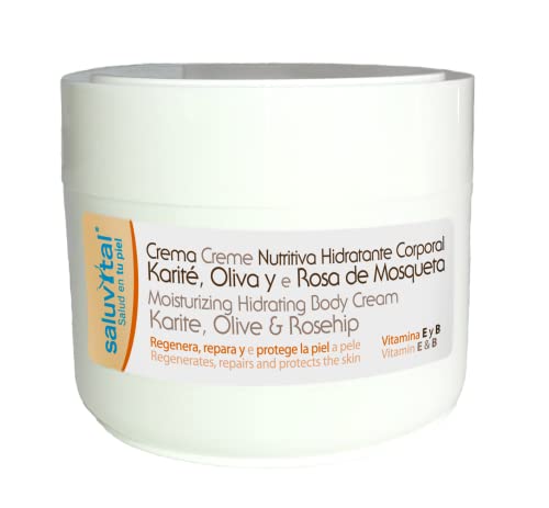 Saluvital Crema Nutritiva Hidratante Corporal Karité, Oliva y Rosa Mosqueta | Enriquecida con Vitaminas E y B | 200ml