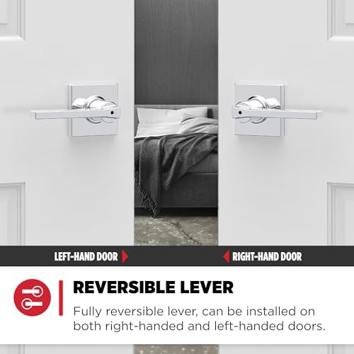 Image of Kwikset Casey Interior Privacy Door Handle with Lock, Door Lever For Bathroom and Bedroom, Polished Chrome Reversible Keyless Turn Lock