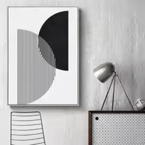 Peinture sur toile lignes et cercles noirs et blancs XINBAO 60x90cm
