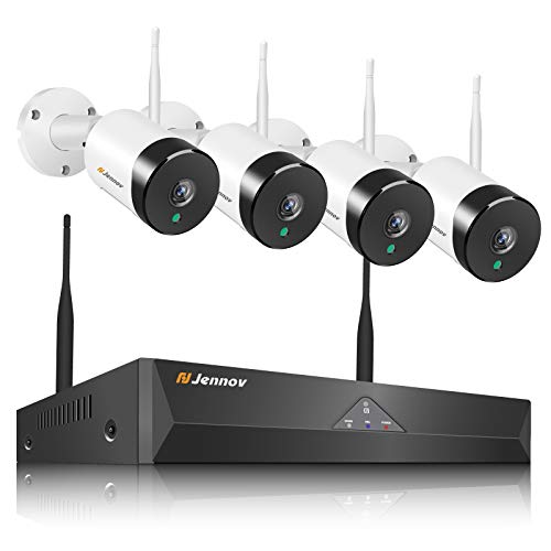 Überwachungskamera Aussen Set, Jennov 1080P WLAN IP Sicherheitskamera 4CH WiFi DVR/NVR Videoüberwachungskamera Audio 4x2.0MP IP66 Nachtsichtkamera mit