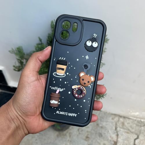 Image of Outlouders Back Cover for Redmi A1 / Redmi A2 | Cute Fun Cartoon 3D Bear Silicone | Full Body Protection Bumper Case (Black)