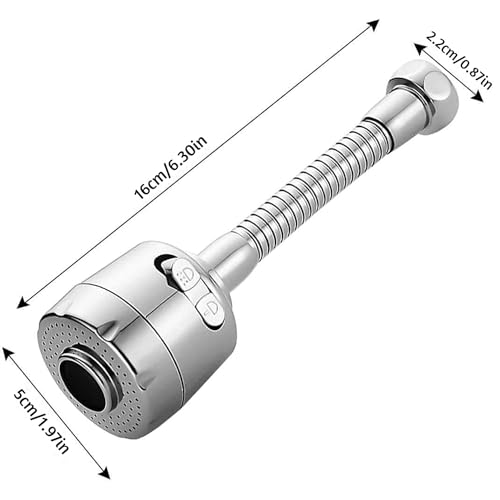 HEXONIQ® Movable Kitchen Sink Tap Spray Head, 360° Rotatable Anti-Splash Faucet Extender with Hose, Sprayer Head Faucet Sprayer Attachment with 2 Modes for Kitchen Bathroom, Silver, 16 x 5 cm