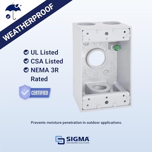 Image of Sigma Engineered Solutions 14251WH Weatherproof 1 /2 inch 4 Hole 1-Gang Box, WH