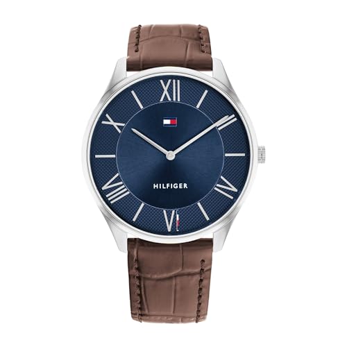 Tommy Hilfiger Reloj Analógico de Cuarzo para Hombre con Correa de Cuero Marrón   1710536