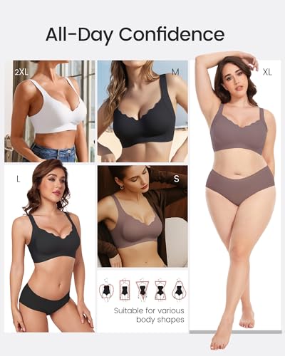 Image of Scalloped Lift Bras for Women No Underwire Buttery Soft Push Up Wireless Bras V Neck Seamless Bralettes