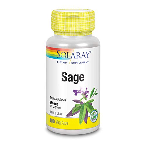 Solaray Organically Grown Sage Leaf | 570mg per Serving | Healthy Body Odor & Perspiration, Immune Function, and Nervous & Digestive System Support | 100 VegCaps
