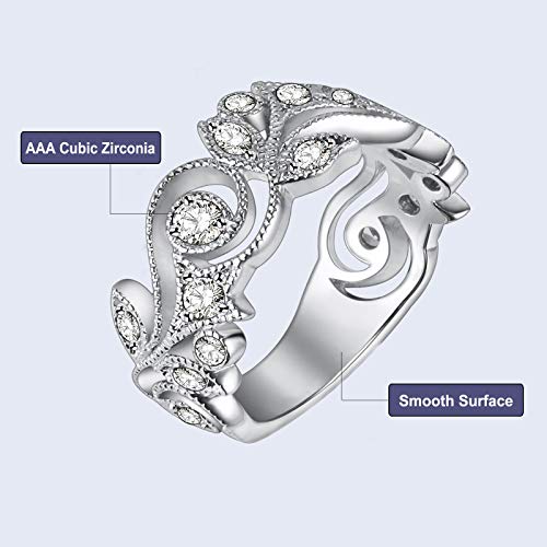 Newshe Vintage Wedding Bands for Women Engagement Eternity Ring Cz 18K White Gold Copper Size 9
