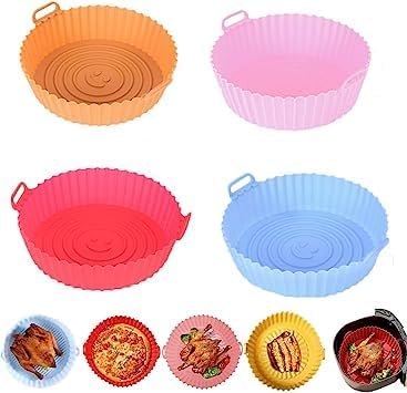 (4Pieces) Air Fryers, Non-Stick Air Fryer Silicone Baking Tray, Reusable Air Fryer Liners Silicone Air Fryer Round Basket, Heat Resistant Liner. (4 Different Size) Multi Color