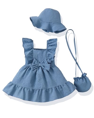 Image of Renotemy Newborn Infant Baby Girl Dresses Summer Outfits Boho Casual Sundress Gifts Toddler Clothes for Girl with Hat and Bag