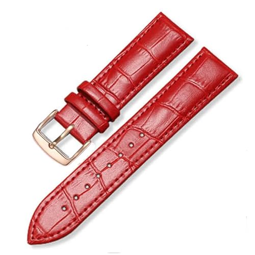 [PYTHJJOS] Universal Replacement Leather Watchband For Men Women 12 14 16 18 19 20 21 22mm 1Pcs(Red Rosegold,21mm)