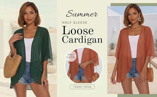 Image of Indian Trendy Women's Solid Puff Sleeve Kimono Cardigan Loose Cover Up Casual Blouse Top Chiffon