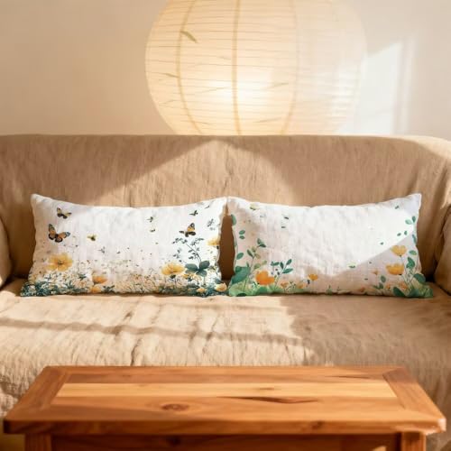 Housse de coussin jaune et vert velours chic pour lit et salon