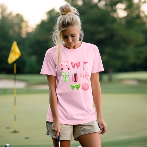 SFHFY Womens Golf Shirt: Preppy Golf Tshirt Golf Season Bow T-Shirt Outdoor Sports Lover Vacation Tee Tops2