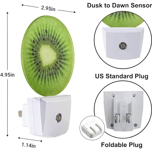 Image of Tropical Kiwi Fruit Night Light Fruits Pattern Night Lights Plug into Wall for Boys Girls, Plug-in Nightlight 0.5W LED Lighting for Stairway Hallway Bedroom