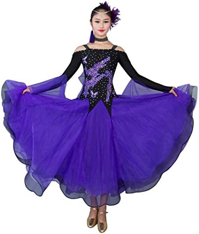 YC WELL Women Modern Waltz Tango Smooth Ballroom Dance Dress Standard Ballroom Dress(Purple,M)