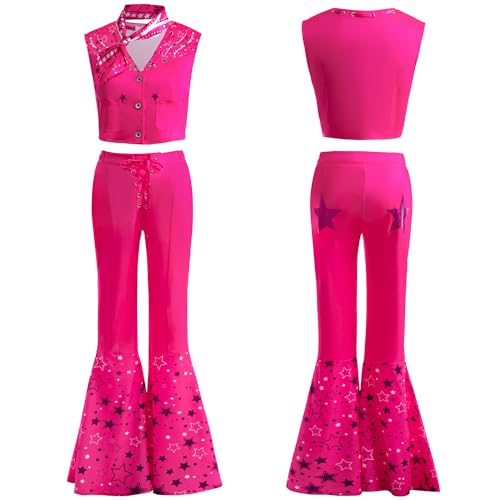 Atorcher Disfraz de vaquera para niños, niñas, vestido de princesa para Navidad, carnaval, Halloween, fiesta de cumpleaños, Rosa, 7 8 Años