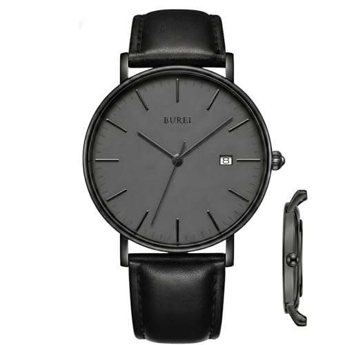 BUREI Men Wrist Watches Fashion Minimalist Analog Quartz Waterproof Watches for Men (All Black)