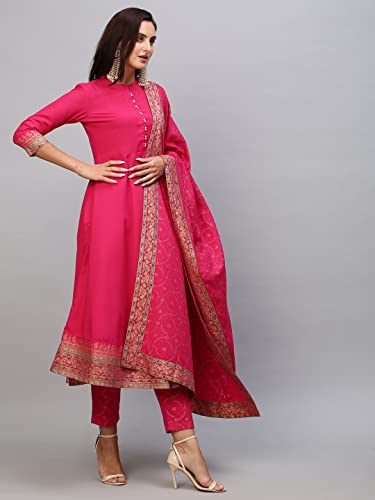 Image of ANNI DESIGNER Women Cotton Blend Solid Kurta With Pant & Dupatta