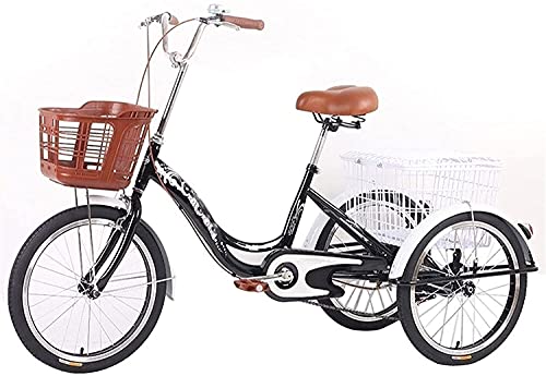 GRDDBZA Adult Tricycle - 3 Wheel Bikes for Adults Shopping Tricycle Adult 20inch Elderly 3 Wheel Bicycle Tricycles Beach Bike with Double Brake Men's and Women's Human-Powered Bicycles Pedal