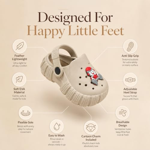 Image of GIMME ! Little Monkey, Toddler Clogs Slippers, 12 Months to 6 Years, Baby Boy, Waterproof, Lightweight, Cute Cartoon Fun Charms, Pink, Non-Slip Sole