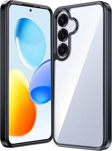 Image of ClearBlack Transparent Back Cover for Samsung Galaxy S24, Anti-Yellow Clear Polycarbonate Hard Back with Black TPU Bumper, Shockproof Hybrid Case, Anti-Scratch 360 Protection Mobile Cover