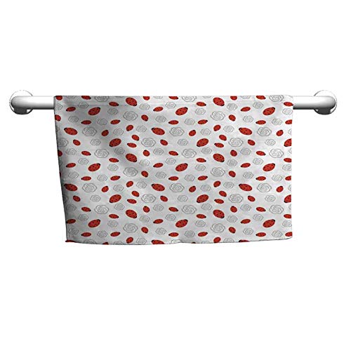 DIMICA Ladybugs Cute Hand Towels Abstract Flower Silhouettes Nature Illustration Children Cartoon Style
