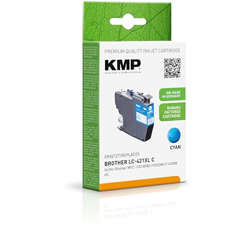 KMP Cartouche d'encre Compatible avec Brother LC421XLC Cyan – 1548,4003 – pour Brother MFC-J1010DW, J1050DW, J1140DW... etc.