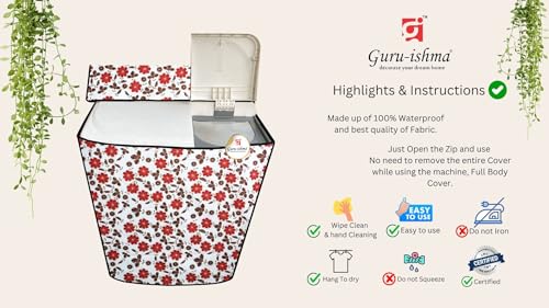 Image of Semi Automatic Washing Machine Cover for 6kg to 8kg Top Load | Waterproof & Dustproof Polyester Cover with Zip | Suitable with Samsung, LG, IFB, Bosch & More(51x 82 x 89 cm, Design 20)