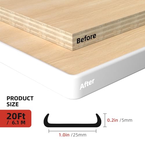 Image of U-Shape Edge Banding, 1 inch x 20ft TPE White Veneer Edging Trim | Self Adhesive Veneer Edging Trim, Flexible Edge Protector, Strip for Countertop Cabinets Table Restoration Shelves