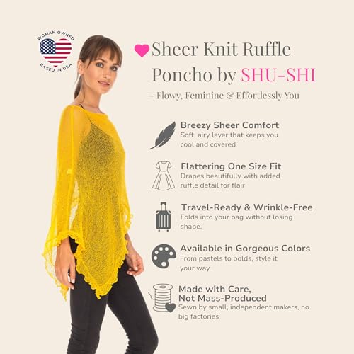 Image of SHU-SHI Women's Sheer Knit Poncho Shrug Lightweight Asymmetrical Ruffle Wrap Dressy Summer Shawl Cover Up Top