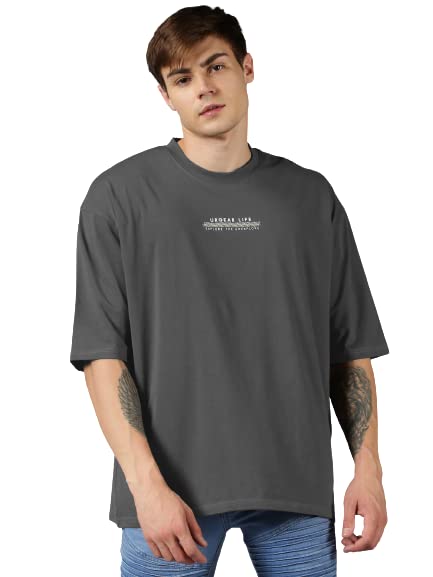 Image of URGEAR Men's Cotton Printed Drop Shoulder - Hip Hop - Down Shoulder- Baggy Loose fit- Stylish Oversized t Shirts for Men