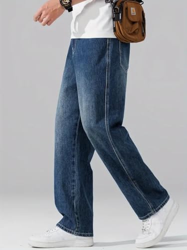 Image of GRECIILOOKS Men Jeans || Baggy Fit Jean's for Man || Loose Fit High Rise Denim || Stretchable Casual Wear Jean,s || Dance Rap Rapping Style Pant for Men || Denim Cotton Jeans