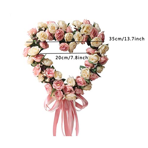 Flower Wreath Rose Heart-Shaped Garland For Home Decoration Wedding (Pink) #TOP1