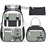 Fimibuke Backpack for Girls, 3 PCS Waterproof Girls Backpack with Lunch Box & Pencil Case, Kid Backpacks for Teen Girl Kindergarten Elementary Middle High School Student Back to School Kid Bookbag Set