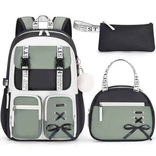 Fimibuke Backpack for Girls, 3 PCS Waterproof Girls Backpack with Lunch Box & Pencil Case, Kid Backpacks for Teen Girl Kindergarten Elementary Middle High School Student Back to School Kid Bookbag Set