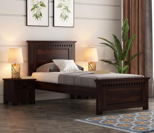 Image of CRAFT D ARTS Sheesham Wood Single Size Bed Without Storage | Wooden Single Bed | Space Saving Low Floor /Lying /Rise /Level /Profile Cot Bed for Bedroom | Adolph, Walnut Finish