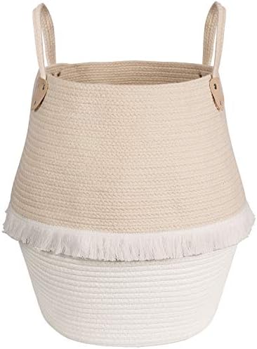 Goodpick Tassel Basket 16.5'' × 15'' × 12'' Cute Stuffed Animal Toy Basket Cotton Rope