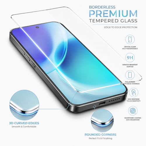 Image of ArmourPro 3D Borderless Tempered Glass for Vivo X300 FE and Vivo X300 and X200 FE, HD Clear Curved Edge to Edge Screen Protector, 9H Hardness, Oleophobic Coating, Case Friendly | Pack of 1