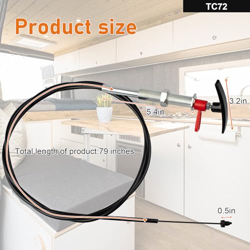 Image of 72 inch RV Waste Valve Cable, Replacement for TC72 TC72PB TC72CNPB, Fit for Valterra TC172 TC372 TC1372 & Bladex BX1500 BX3000 Cable Actuated Sewer Valves, Folding Handle