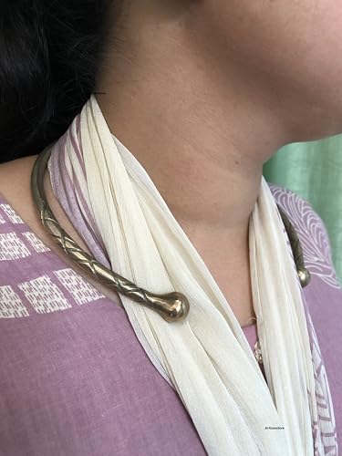 ARTIZANSTORE Medieval Hand Forged Celtic Torc Iron Hammered Jewellery Celts Iron Age Pagan Necklace Brass Finish Torque Historical Jewel History3