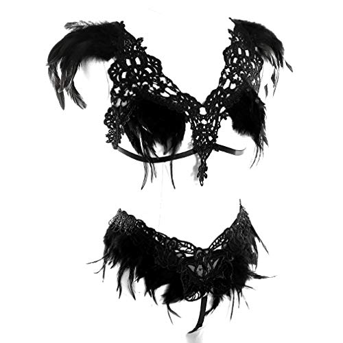 PETMHS Women Harness Feather Epaulette Bralette Strappy Full Body Frame Set Festival Rave Halloween Burning Man Wing (Black) - Image 4