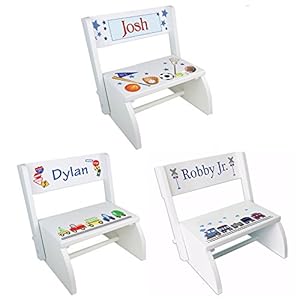 Personalized White Boys Step Stool Bench Seat