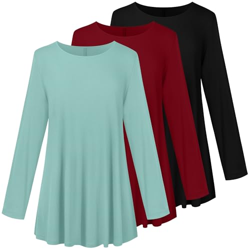 3 Pack Women's Plus Size Tunic Top Casual Long Sleeve Shirts Knitted Loose Fit Blouse Wear with Leggings2
