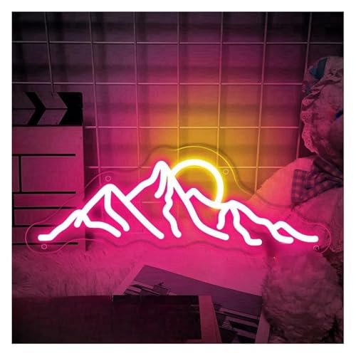 Lampe néon montagne et soleil | Enseigne lumineuse dimmable pour décoration de salon moderne