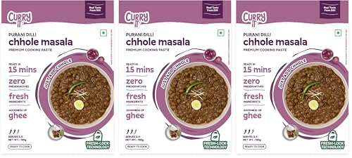Image of CURRYiT Purani Dilli Chole Masala Curry Paste | Ready to Cook in 15mins | Just Add Kabuli Chana | Made with Ghee | No Preservatives | Enjoy with Chawal, Puri, Bhature | Indian Masala Wet Marinade 120g